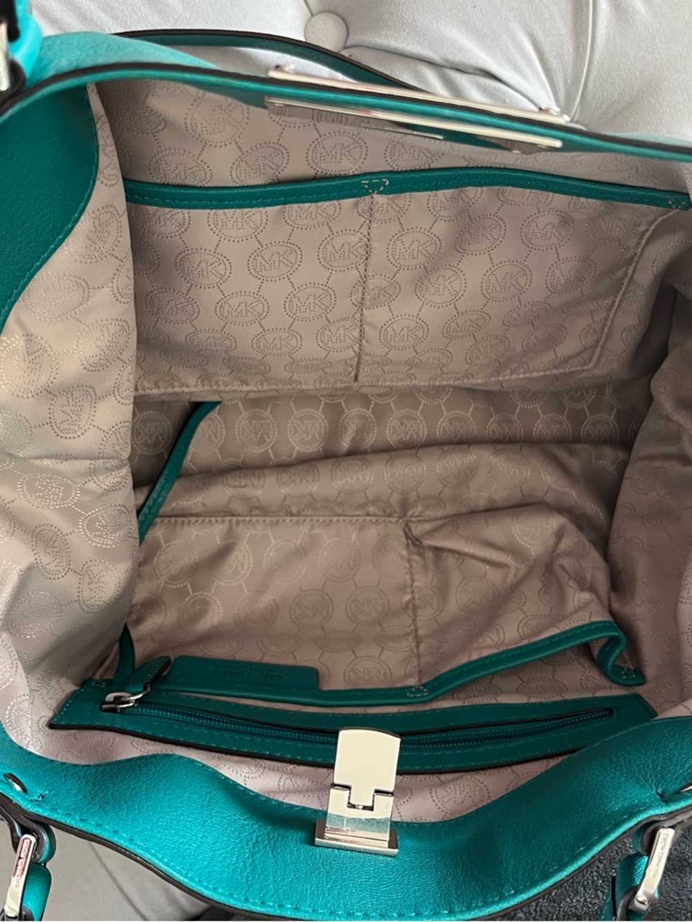 Michael Kors Teal Green Leather Tote with MK Charm - Picture 5 of 5